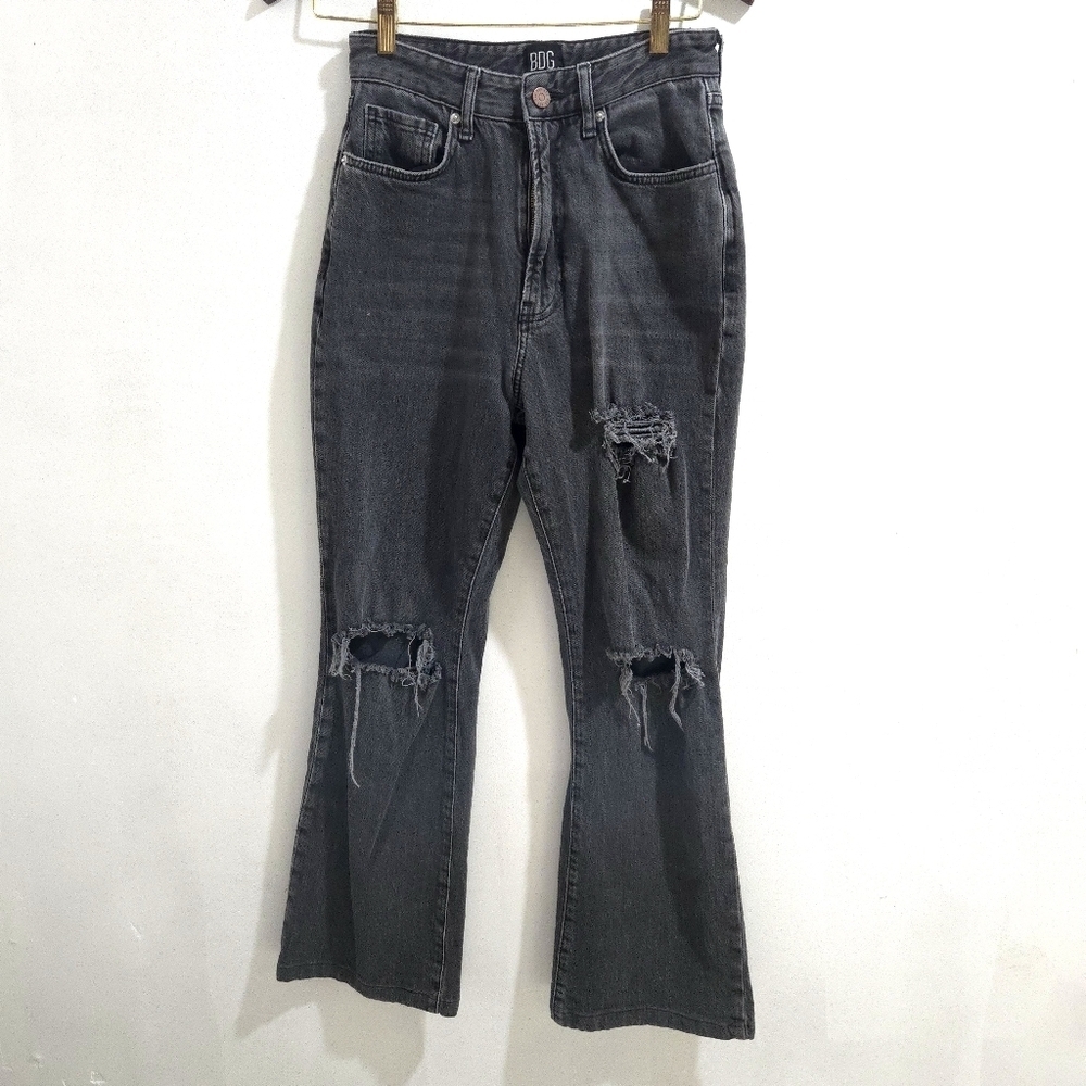 BDG | Women's Distressed Black Jeans Stretch High Rise Flare